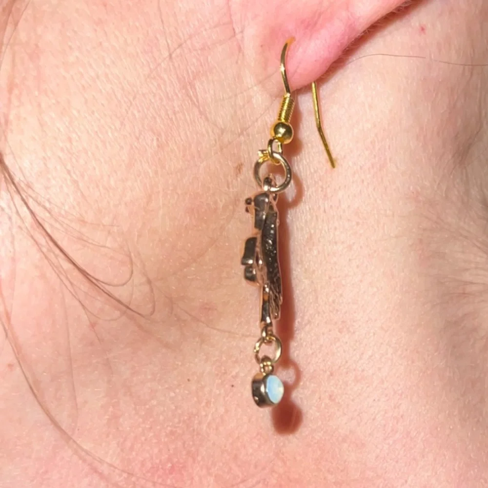 New Artisan Handmade OOAK 9k Gold Quartz Crystal Hand Boho Dangle Earrings